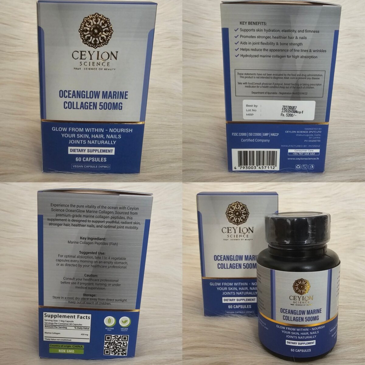 Ceylon Science OceanGlow Marine Collagen 500mg 60 Veg Capsules - Image 2